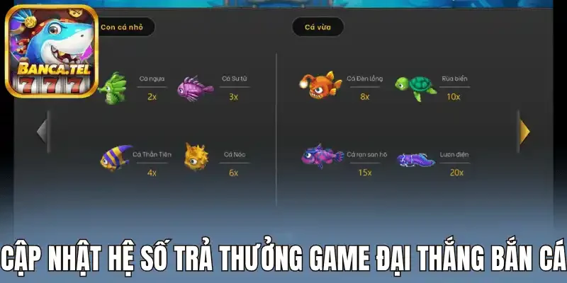 Cập nhật hệ số trả thưởng game đại thắng bắn cá